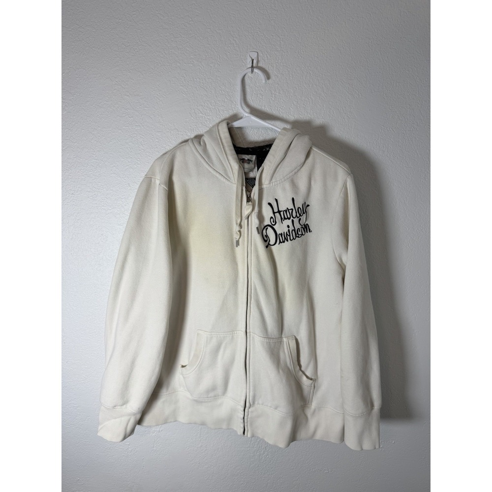 VTG Harley-Davidson Women's White Full Zip Fleece Hoodie size 2XL